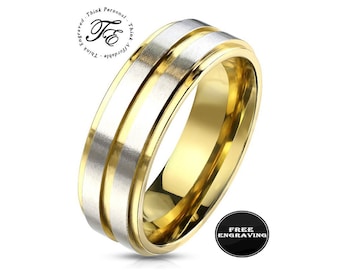 Custom Engraved Men's Silver and Gold Promise Ring or Wedding Ring - Handwriting Ring - Promise Ring For Him