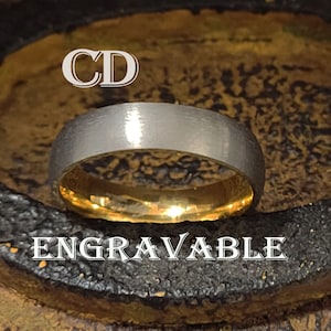 Personalized Engraved Men&#39;s Two Tone Silver and Gold Titanium Wedding Ring Band - Silver and Gold Titanium Wedding Ring For Him