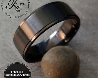 Men's Matte Black Promise Ring: Engraved 316L Steel Band