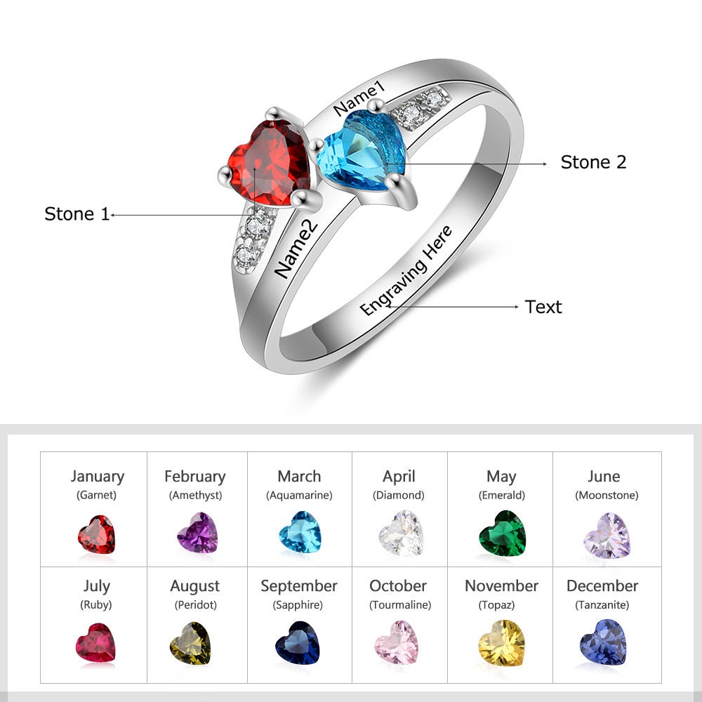 Personalized Mother’s Ring – Custom Name & Birthstone Heart Ring In Sterling Silver - View #2