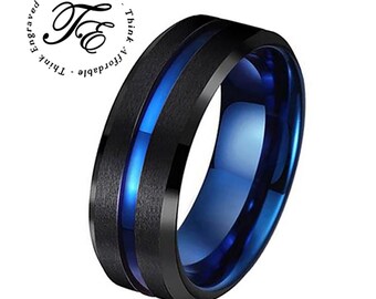 Anillo de boda para hombre Blue Line: Acero quirúrgico gris plomo