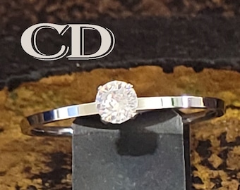 Dainty Sterling Silver Promise Ring - Round Crystal Solitaire