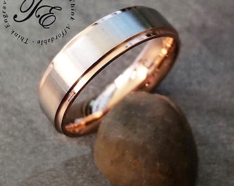 Men's Brushed Steel & Rose Gold Promise Ring: Comfort Fit Band