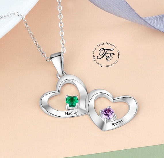 Personalized Birthstone Mother's Ring Hearts Engraved Names
