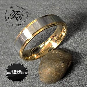 Men&#39;s Wedding Ring Silver and 14k Gold Two Tone Wedding Band Guy&#39;s Wedding Ring