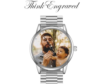 Personalized Watch Photo and Custom Engraved Message Silver Watch