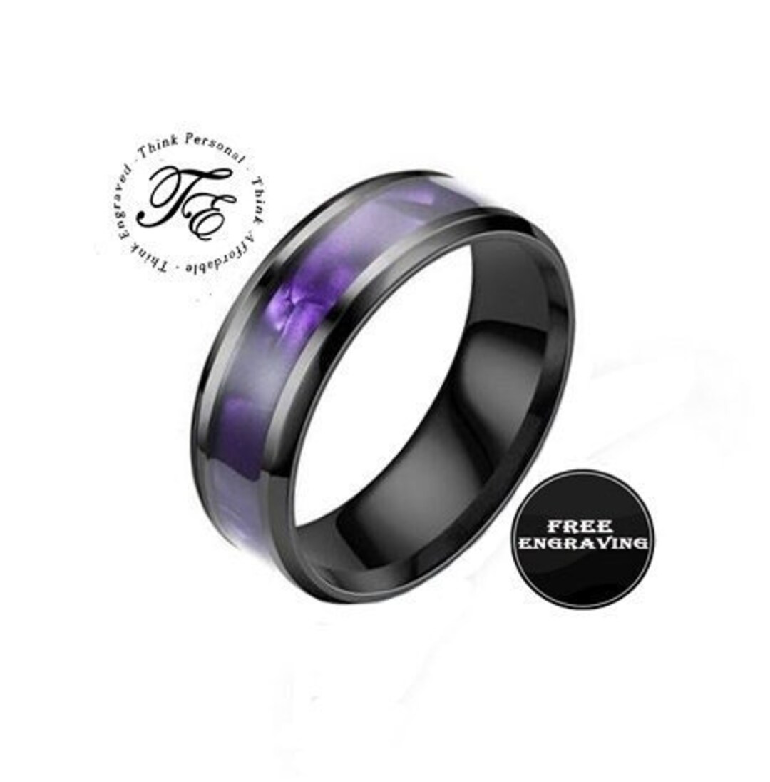 Personalized Engraved Men's Promise Ring Chorite Purple Handwriting