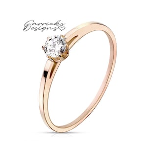 Women's Dainty Promise Ring Prong Set Round Solitaire Rose Gold Coating