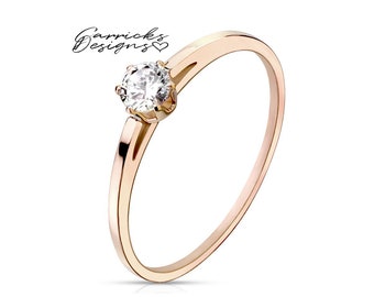 Women's Dainty Promise Ring Prong Set Round Solitaire Rose Gold Coating