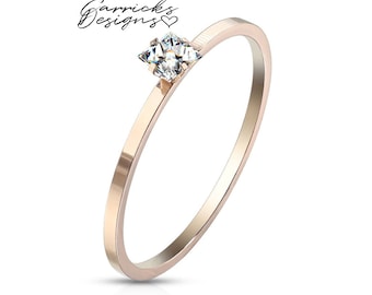 Women's Dainty Promise Ring Diamond Shaped Gem Rose Gold Over 316L Surical Steel