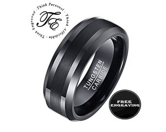 Men's Black Tungsten Wedding Ring: Two-Tone Engraved Band