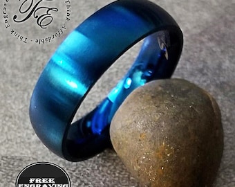 Engraved Blue Stainless Steel Ring - Promise or Wedding Band