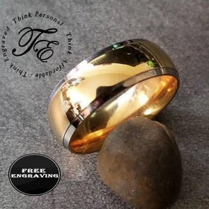 Men&#39;s Gold and Silver Two Tone Titanium Wedding Ring Band - Two Tone Wedding Ring For Him