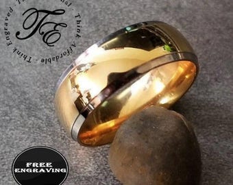 Two-Tone Titanium Wedding Band: Gold & Silver Comfort Fit Ring