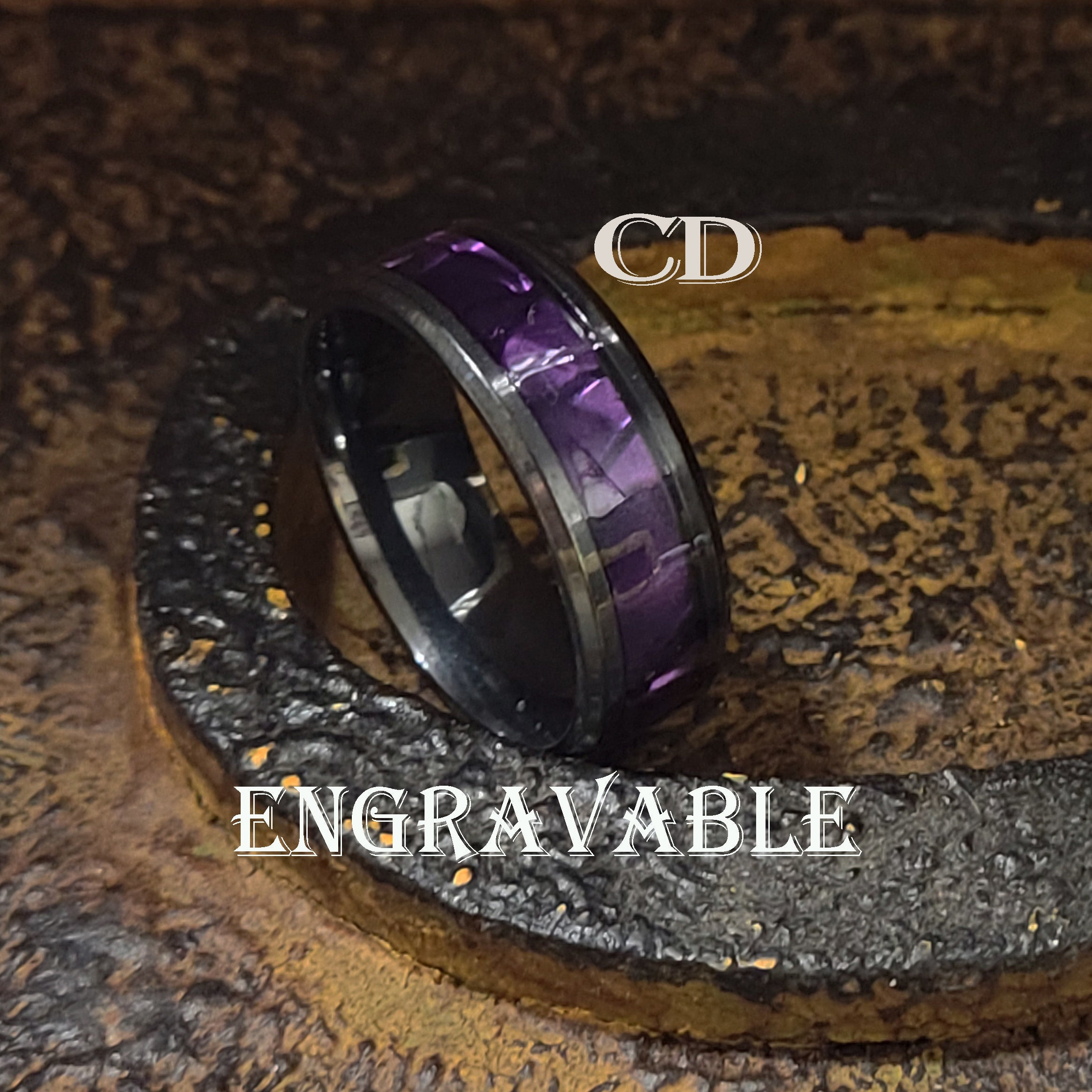 Simple 8mm Men Stainless steel Ring Purple Matte Finish Beveled Polished  Edge Engagement Ring Men Wedding Band