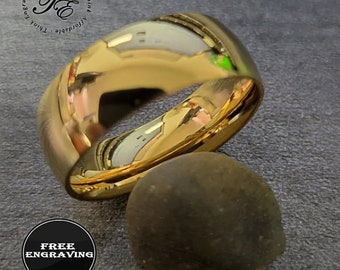 Anillo de promesa de titanio dorado grabado a medida - Ajuste cómodo