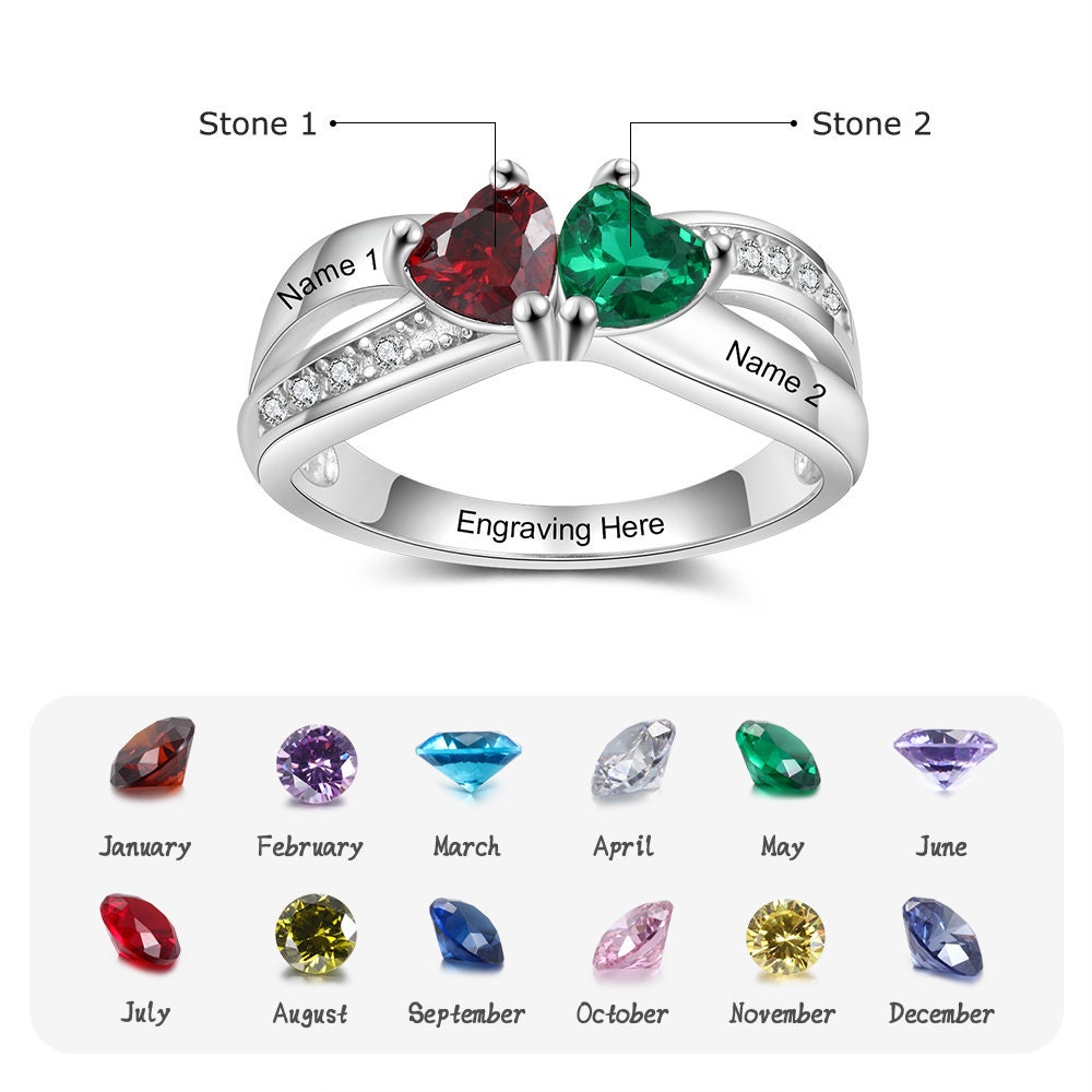 Personalized Mother’s Ring – Custom Name & Birthstone Heart Ring In Sterling Silver - View #5