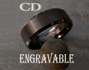 Men's Black Tungsten Promise Ring - Traditional Beveled Edge, Engravable