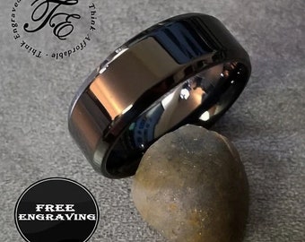 Personalized Black Wedding Ring: Engraved Handwriting, Comfort Fit