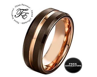 Custom Engraved Tungsten Promise Ring - Brown Brass Copper - 8mm