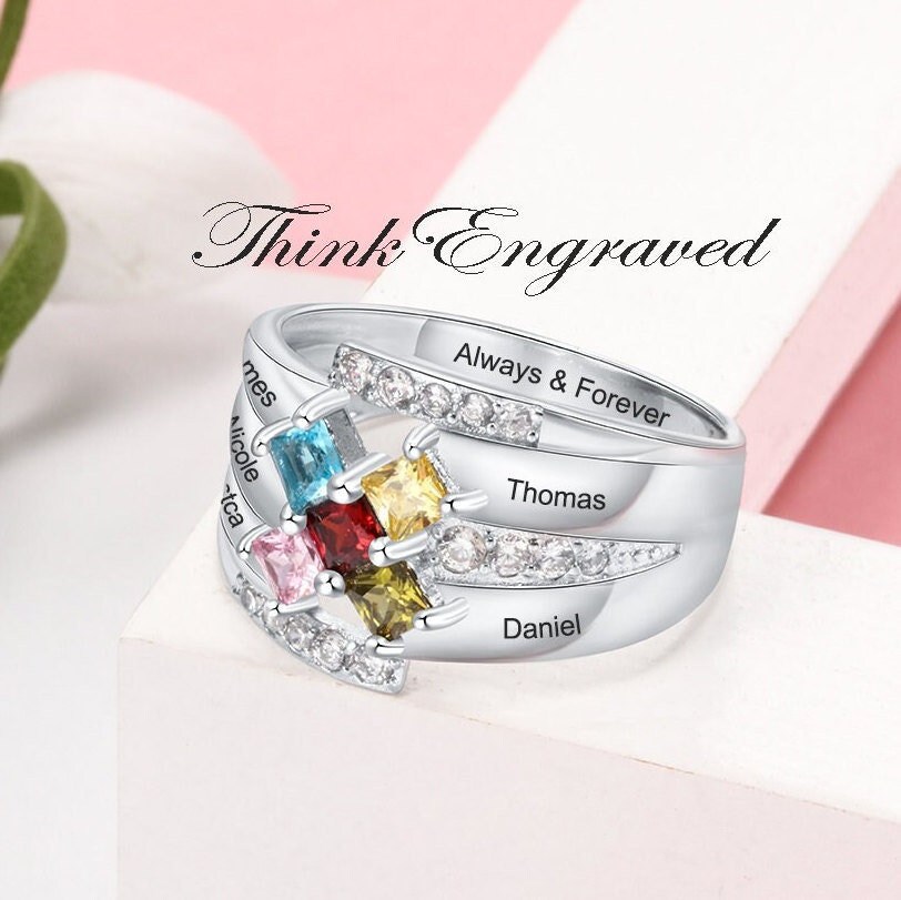 5 Stone Mothers Ring Etsy