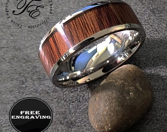 Anillo de boda de titanio para hombre: Anillo de madera de barril de whisky plateado