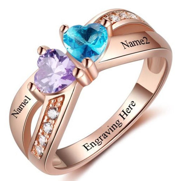 Personalized Mother’s Ring – Custom Name & Birthstone Heart Ring In Sterling Silver