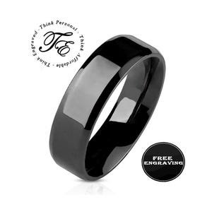 Personalized Men&#39;s Traditional Black Wedding Ring Band or Promise Ring