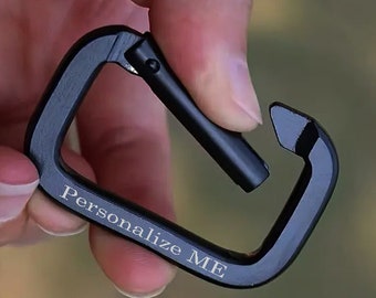 Engraved Black Carabiner Keychain Ring D Shaped - Hiking and Camping Carabiner