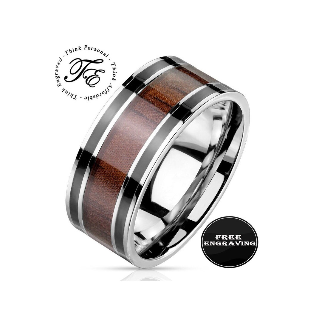 Wood Promise Rings Custom Engraved Wood Inlay Men's Promise Ring - Stainless Steel - Etsy