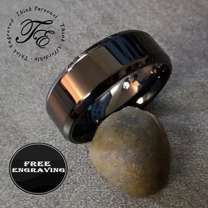Men’s Black Wedding Ring - Black Wedding Ring For Him - Handwriting Ring Tarnish Free Ring