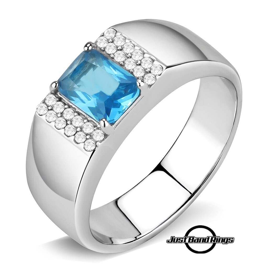 Mens Promise Ring or Wedding Ring Aqua Blue Center Stone Etsy
