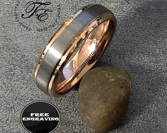 Men's Two Tone Tungsten Wedding Ring: Silver & Rose Gold Promise Ring