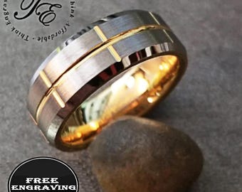 Personalized Men's Tungsten Promise Ring: Two-Tone Gold & Silver Band