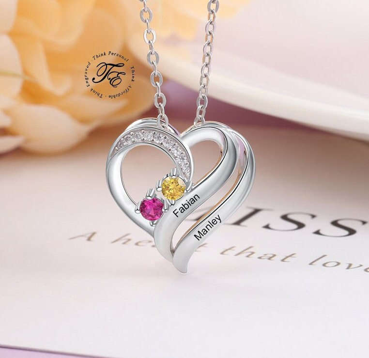 Personalised Necklace Couples Name And Birthstone Necklace Couple