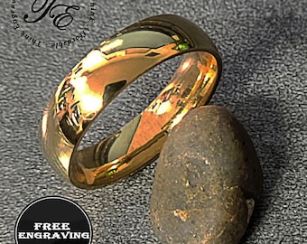 Engraved Gold Wedding Ring Band for Men: Tarnish-Free Comfort Fit