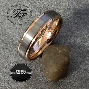 Engraved Men&#39;s Real Rose Gold Tungsten Promise Ring 14k Rose Gold Pinky Promise Ring Handwriting Ring