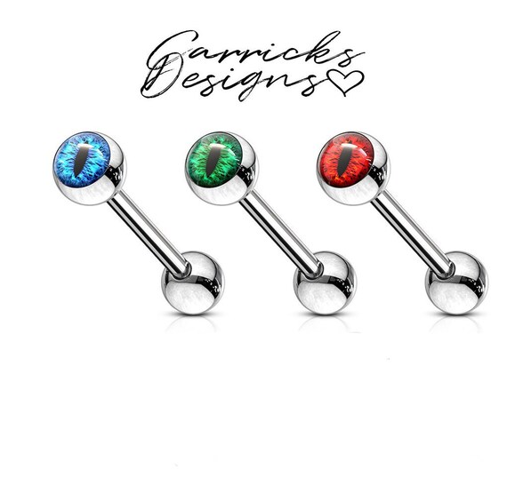 Snake Eye Ball 316L Surgical Steel Tongue Ring Barbell Blue Red