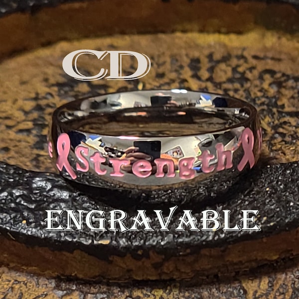 Breast Cancer Awareness Ring Engraved Courage Strength Hope Faith - Cancer Survivors Ring