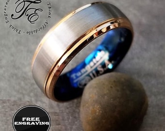 Men's Tungsten Ring Brushed Steel - Free Engraving