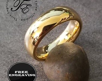 Custom Engraved Gold Tungsten Ring: Men's Promise or Wedding Band