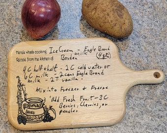 Engraved Handwriting Recipe Oak Cutting Board with Handle
