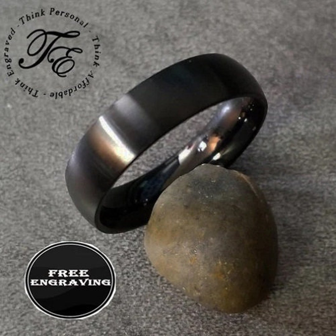 Custom Engraved Men's Matte Black Promise Ring or Wedding Ring