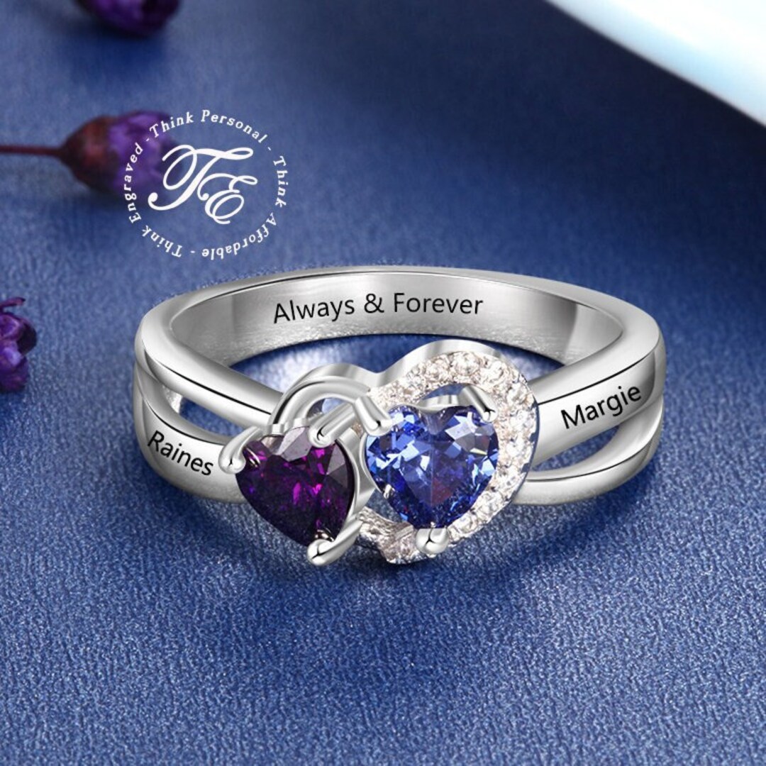 Personalized Mother’s Ring – Custom Name & Birthstone Heart Ring In Sterling Silver - View #6