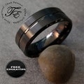 Mens&#39; Engraved Black Grooved Wedding Ring - Personalized Promise Ring