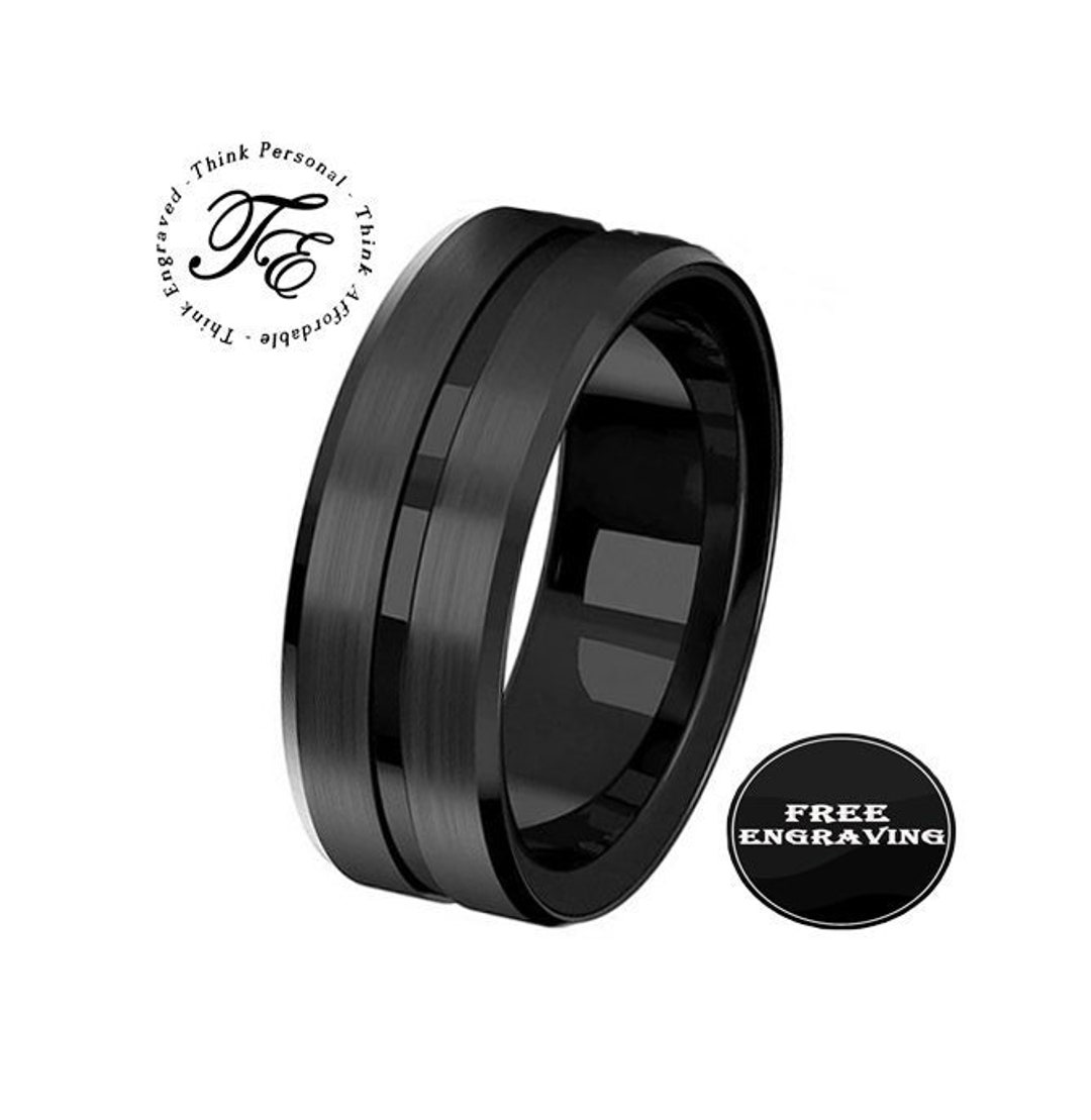 Personalized Engraved Men's Promise Ring Black Center Groove