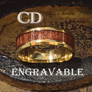 Personalized Men's Gold Koa Wood Promise Ring Band - Engraved  Koa Wood and Gold Promise Ring For Guys - Wood Pinky Promise Ring For Him