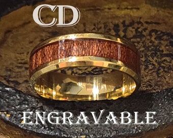 Men's Gold Koa Wood Promise Ring: Surgical Steel Band