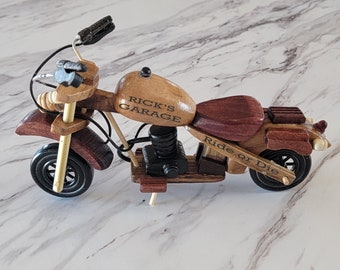 Personalized Engraved Wooden Motorcycle - Custom Engraved Gas Tank - Perfect Father's Day Gift