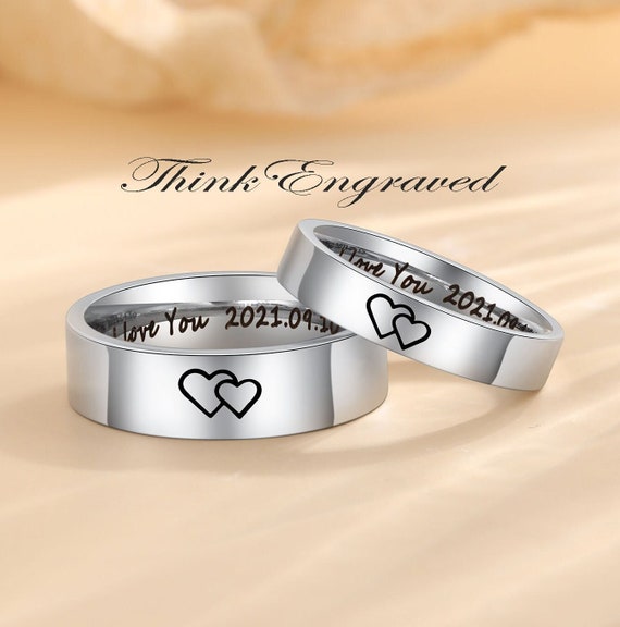 Personalized His and Hers Traditional Promise Ring or Wedding Ring Set Couples Rings